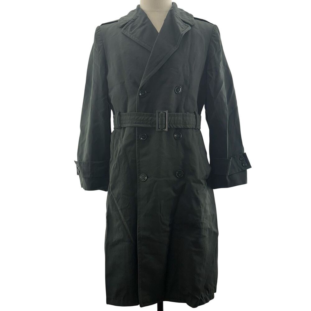 Vintage 70s Military Green Trench Coat Removable Liner 34L USA